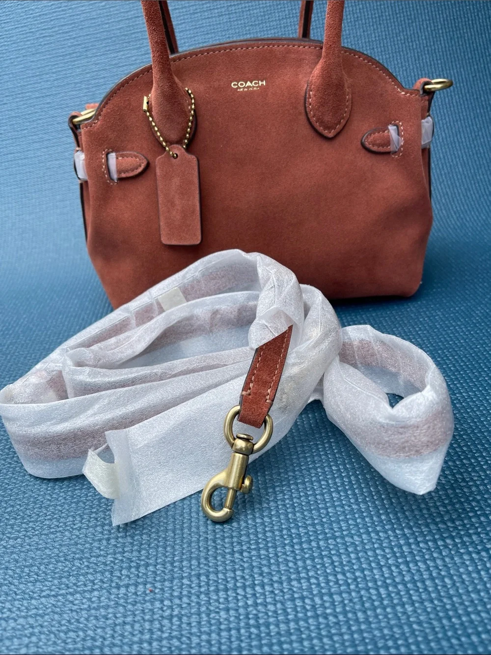 Coach Suede Satchel in Rust Orange